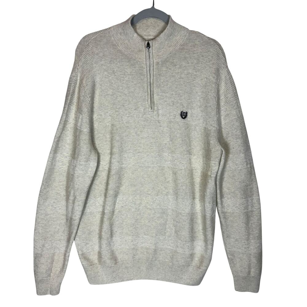 Chaps Sweater Mens Medium Beige Cotton Knitted Quarter Zip Long Sleeve Mock Neck